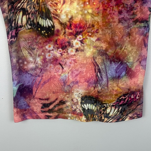 Elena Wang Vibrant Tie Dye Butterfly Print Semi Sheer Short Sleeve Tee Size M - Picture 7 of 9